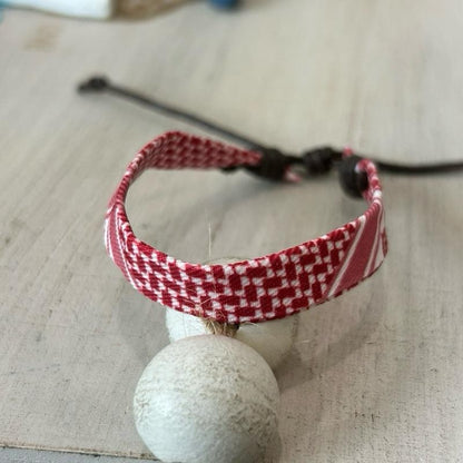 Keffiyeh Cord Bracelet - Adjustable Keffiyeh Bands in Red Black & Green Patterns.