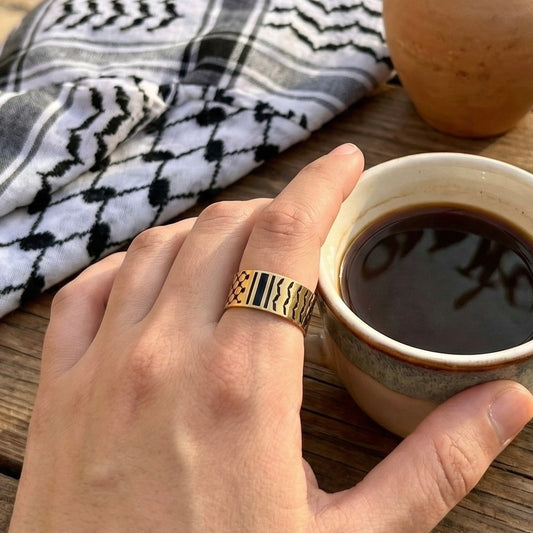 Keffiyeh Pattern Ring Adjustable Stainless Steel Band