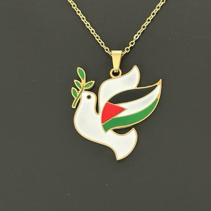 Palestinian Flag Dove Necklace – Symbol of Peace and Resilience