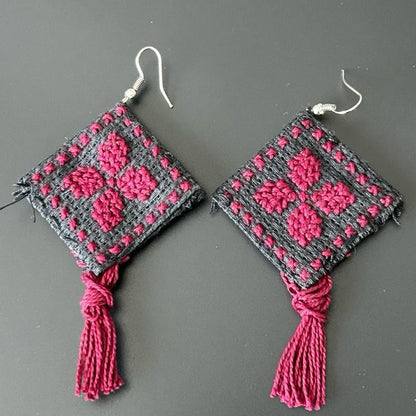 Handmade Palestinian Tatreez Earrings – Made in Palestine Maroon Floral Embroidery