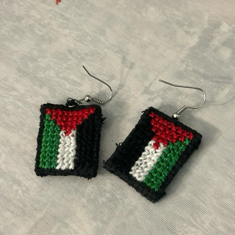 Handmade Palestinian Flag Embroidered Earrings