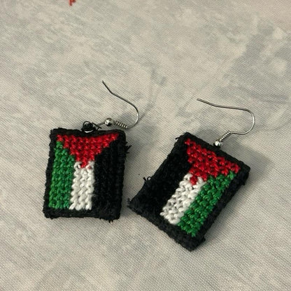 Handmade Palestinian Flag Embroidered Earrings