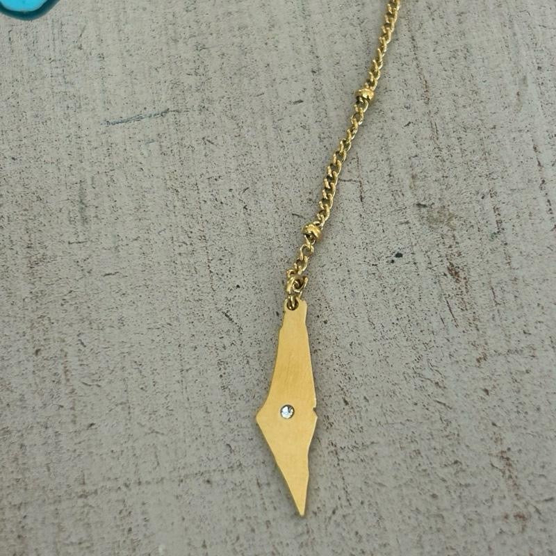 Gold Plated Palestine Coin Y Necklace with Map Charm – Palestinian Necklace, Heritage Jewelry, Cultural Gift