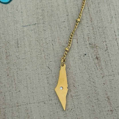 Gold Plated Palestine Coin Y Necklace with Map Charm – Palestinian Necklace, Heritage Jewelry, Cultural Gift