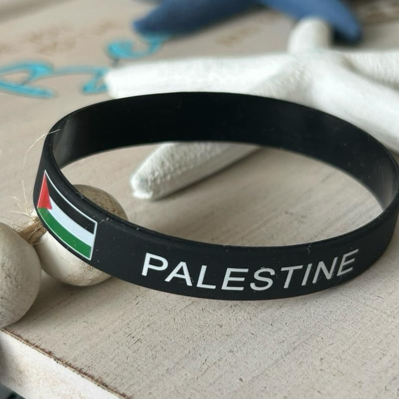 Palestine Silicone Wristband – Unisex Black Bracelet with Flag