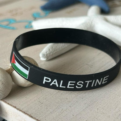 Palestine Silicone Wristband – Unisex Black Bracelet with Flag