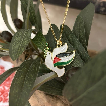 Palestinian Flag Dove Necklace – Symbol of Peace and Resilience