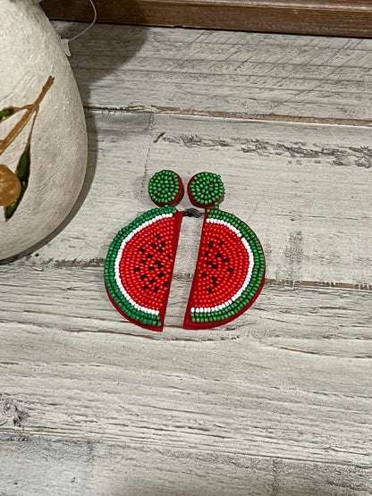 Beaded Watermelon Earrings