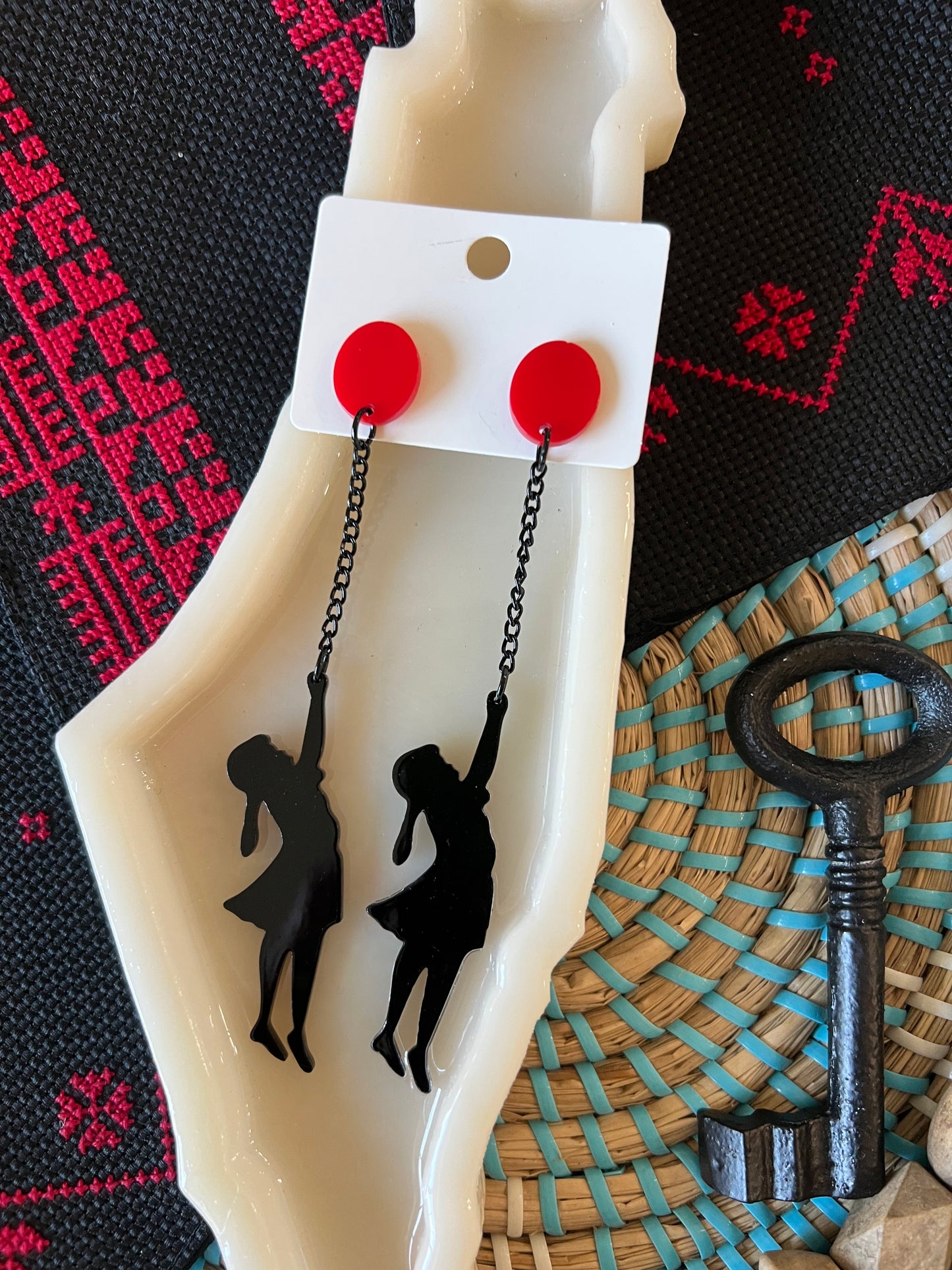 Palestinian Earrings | "The Girl and the Balloon" | Silhouette Dangle Earrings