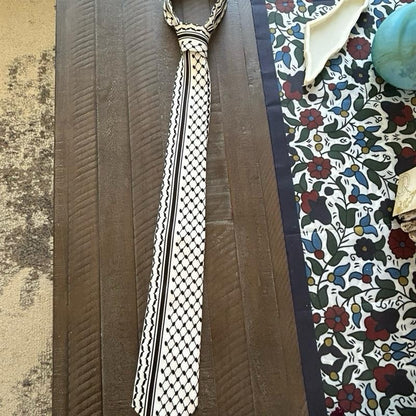 Palestinian Keffiyeh Tie (Unisex) — Black & White Pattern Necktie
