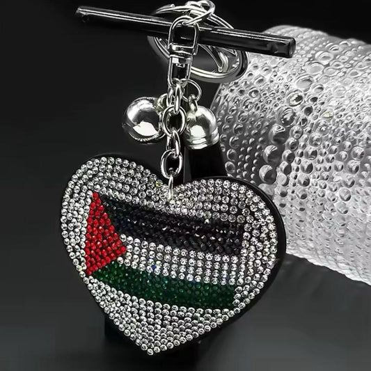 Heart Shaped Rhinestone Palestinian Flag Keychain