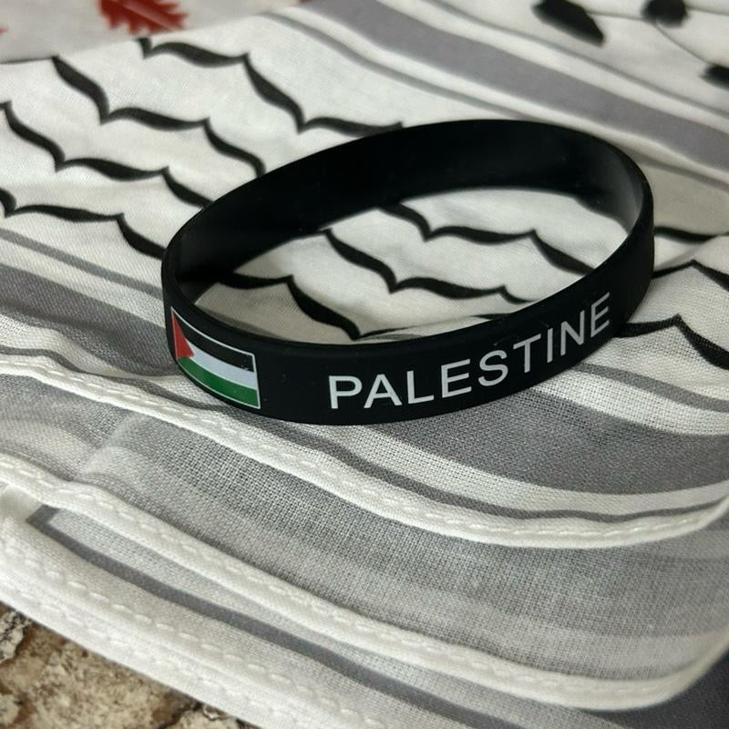 Palestine Silicone Wristband – Unisex Black Bracelet with Flag