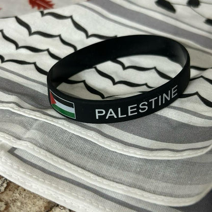 Palestine Silicone Wristband – Unisex Black Bracelet with Flag