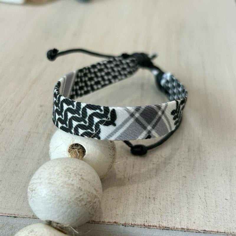 Keffiyeh Cord Bracelet - Adjustable Keffiyeh Bands in Red Black & Green Patterns.