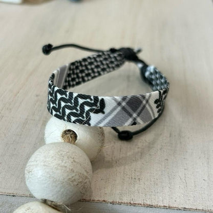 Keffiyeh Cord Bracelet - Adjustable Keffiyeh Bands in Red Black & Green Patterns.