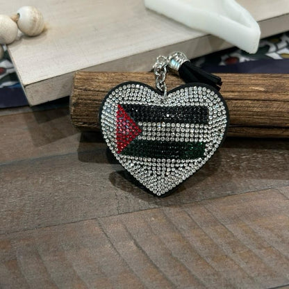 Heart Shaped Rhinestone Palestinian Flag Keychain