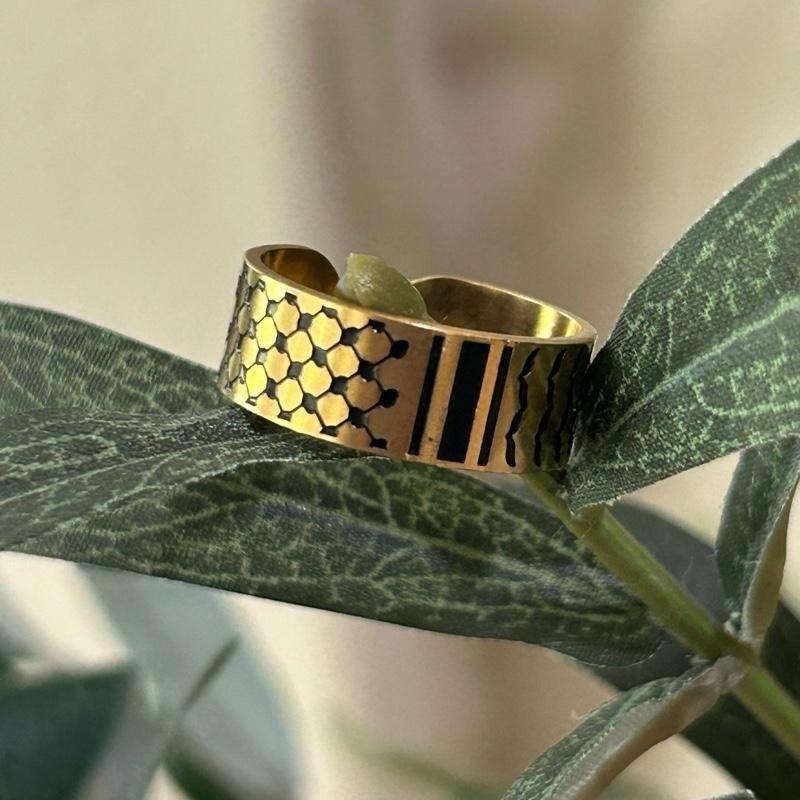 Keffiyeh Pattern Ring Adjustable Stainless Steel Band