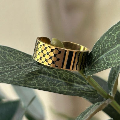Keffiyeh Pattern Ring Adjustable Stainless Steel Band