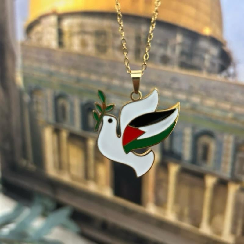 Palestinian Flag Dove Necklace – Symbol of Peace and Resilience
