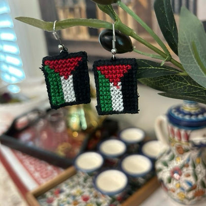 Handmade Palestinian Flag Embroidered Earrings