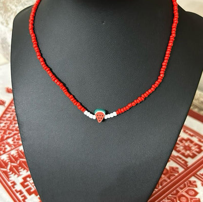 Beaded Watermelon Necklace – Palestinian Inspired Red & White Bead Choker