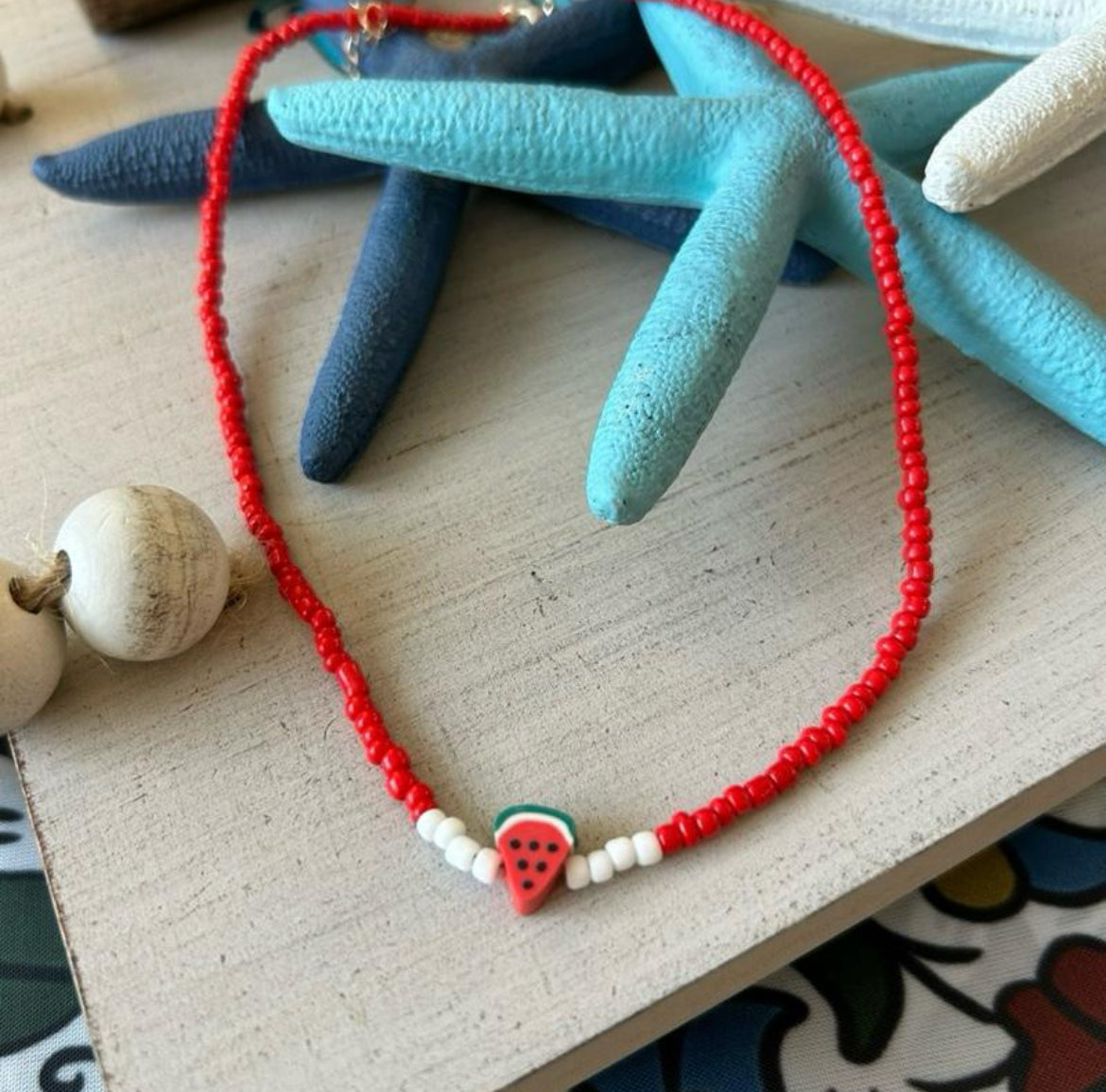 Beaded Watermelon Necklace – Palestinian Inspired Red & White Bead Choker