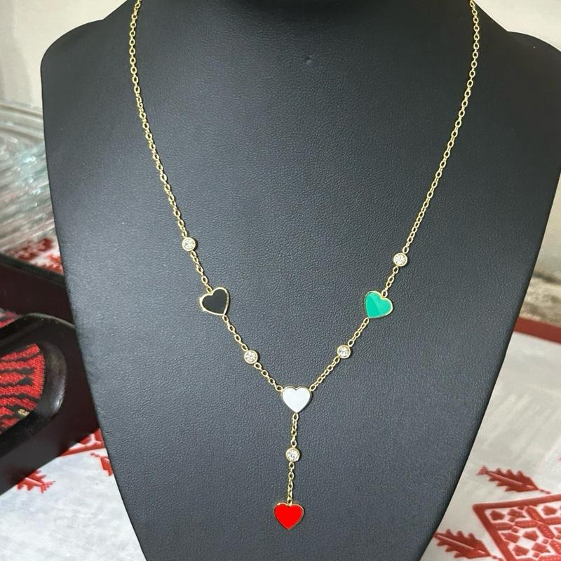 Palestine Flag Hearts Y Necklace – Red/Green/Black/White Enamel, Crystal Accents, Adjustable