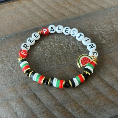 Free Palestine Beaded Bracelet with Palestinian Flag Colors & Watermelon Charm
