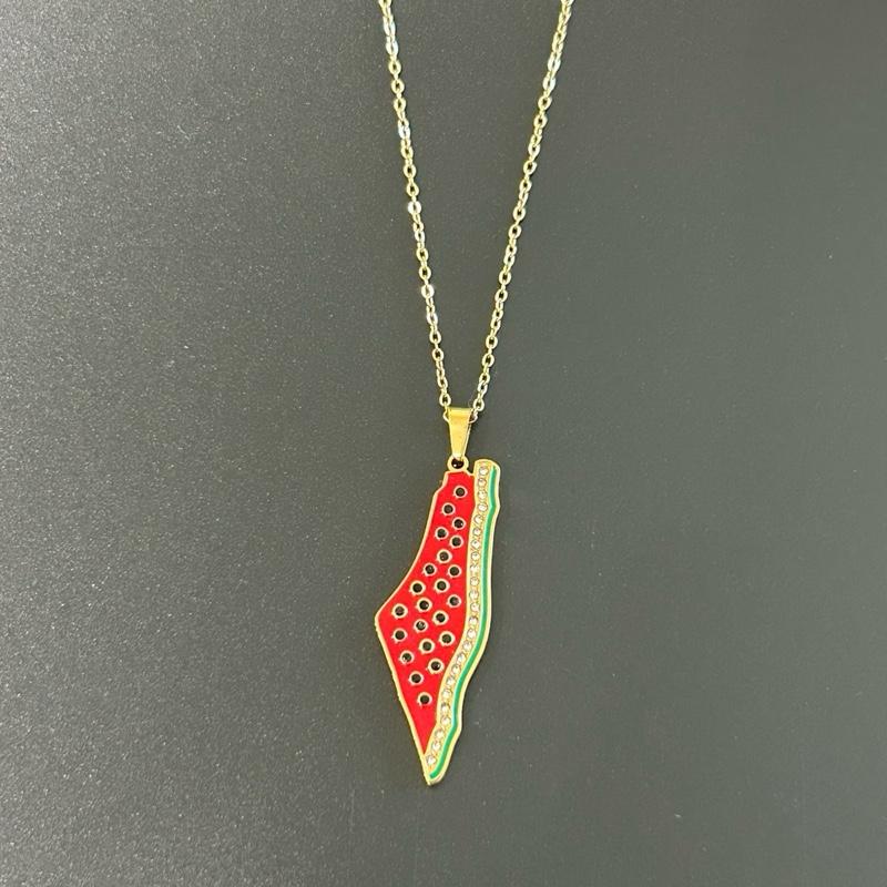 Gold Plated Palestine Map Necklace Watermelon Adjustable