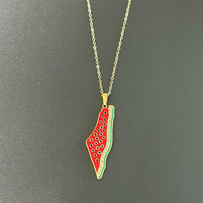 Gold Plated Palestine Map Necklace Watermelon Adjustable