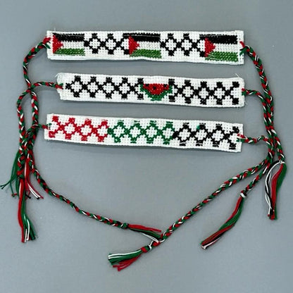 Authentic Handmade Palestinian Embroidery Handwoven Tatreez Bracelets Keffiyeh Flag Watermelon Design with Colorful Tassels Adjustable Lightweight