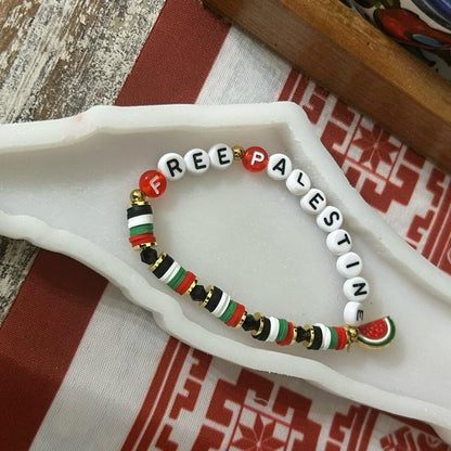 Free Palestine Beaded Bracelet with Palestinian Flag Colors & Watermelon Charm