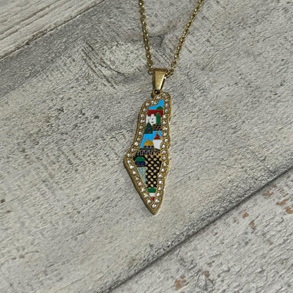 Palestine Cities Necklace Adjustable Cultural Landmark Pendant with Colorful Map