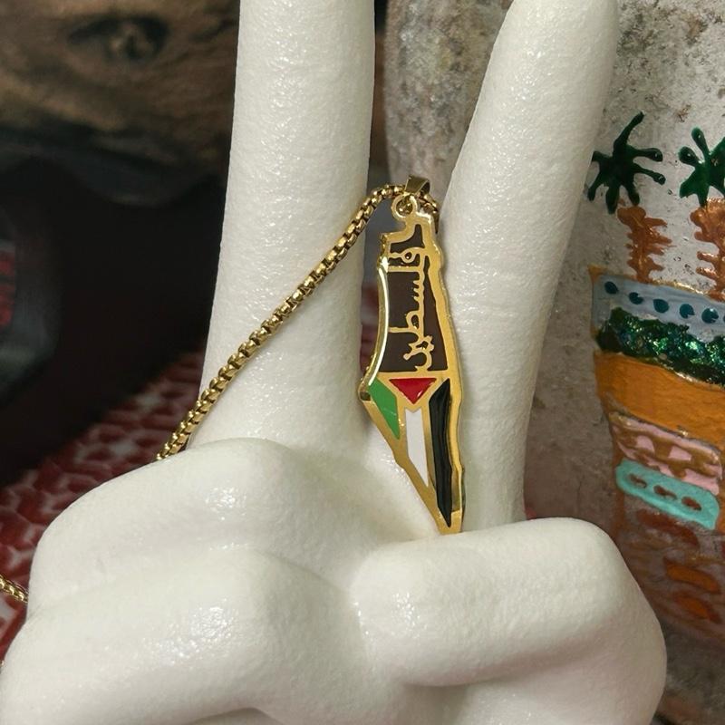 Palestine Map Necklace with Flag and Arabic Calligraphy Palestine فلسطين