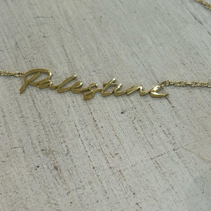 "Palestine" Script Necklace with Palestine Map Charm