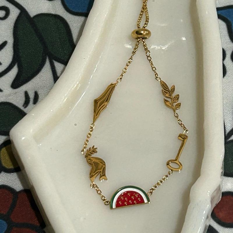Palestinian Symbol Charm Bracelet with Olive Branch Watermelon Map Dove Key of Return Unique Design