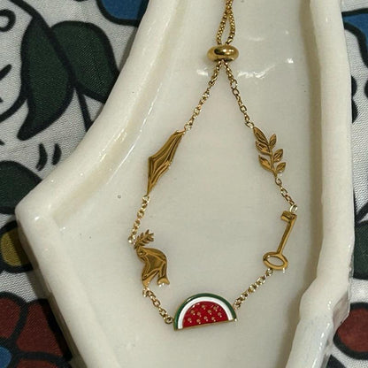 Palestinian Symbol Charm Bracelet with Olive Branch Watermelon Map Dove Key of Return Unique Design