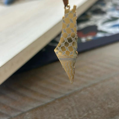 Palestine Map with Keffiyeh Pattern Necklace