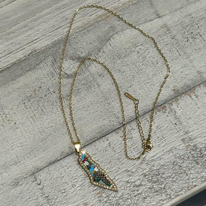 Palestine Cities Necklace Adjustable Cultural Landmark Pendant with Colorful Map