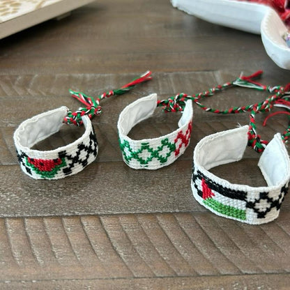 Authentic Handmade Palestinian Embroidery Handwoven Tatreez Bracelets Keffiyeh Flag Watermelon Design with Colorful Tassels Adjustable Lightweight