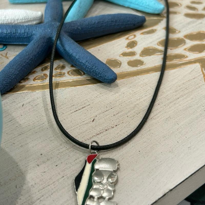 Handala & Palestine Flag Map Necklace Made in Palestine - Unique Design on Black Cord