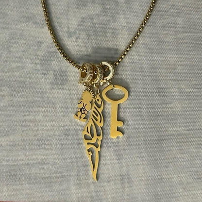 Gold-Plated Palestine Map Handala and Key of Return Necklace with Unique Design Elements