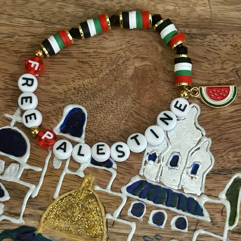 Free Palestine Beaded Bracelet with Palestinian Flag Colors & Watermelon Charm