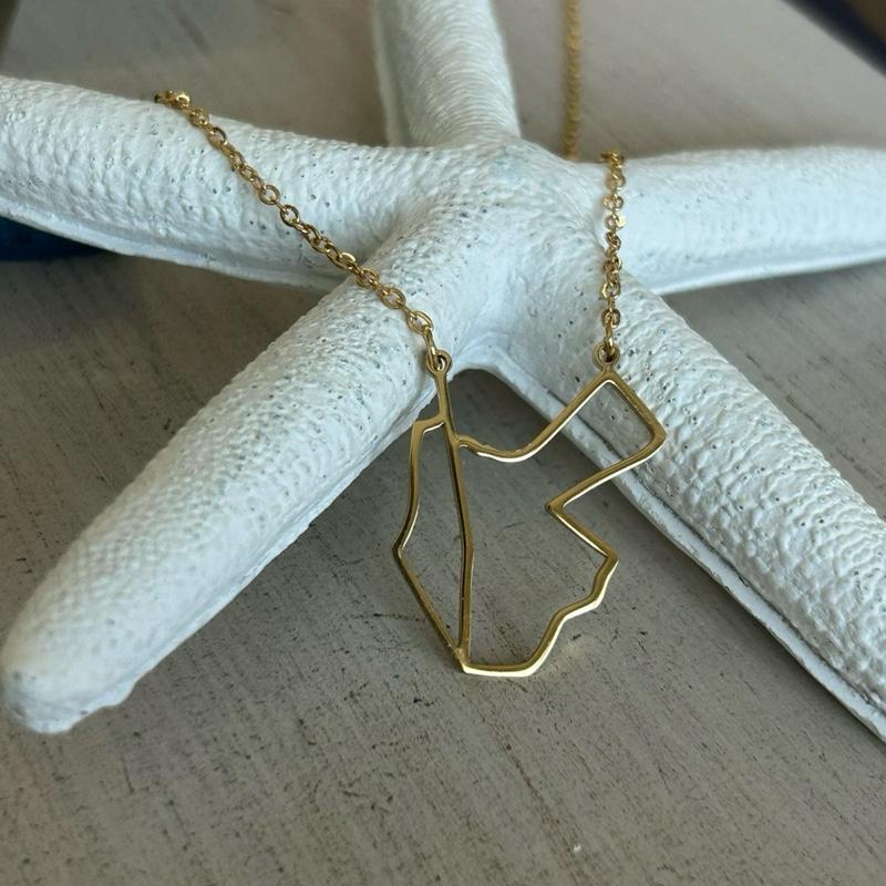 Gold Palestine-Jordan Map Necklace Minimalist Outline Pendant Arab Unity Jewelry