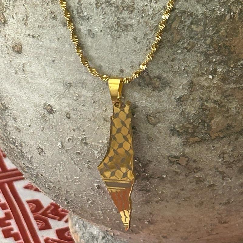 Palestine Map with Keffiyeh Pattern Necklace